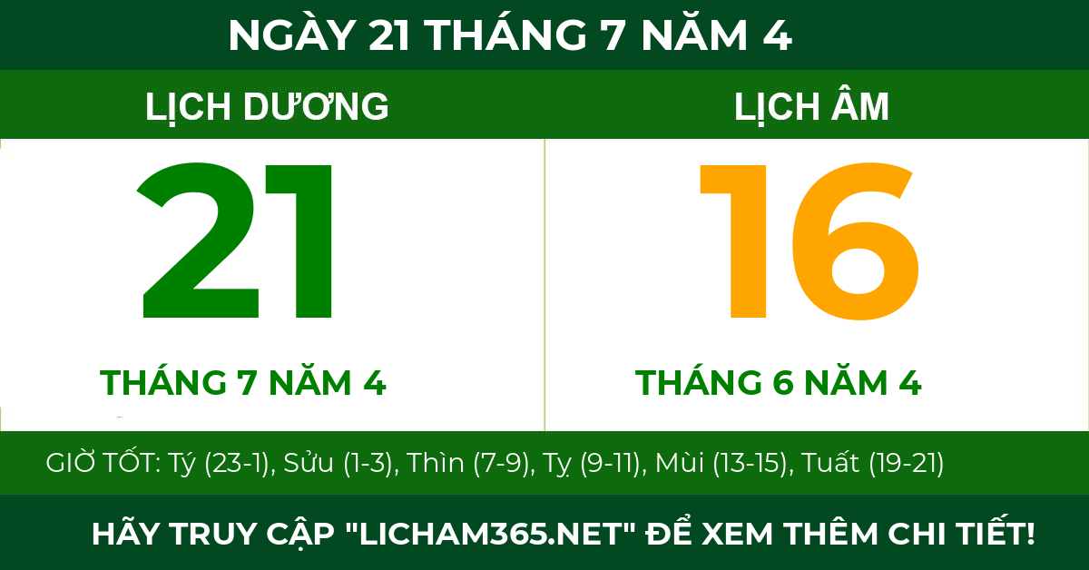 lịch âm ngày 21 tháng 7 năm 4