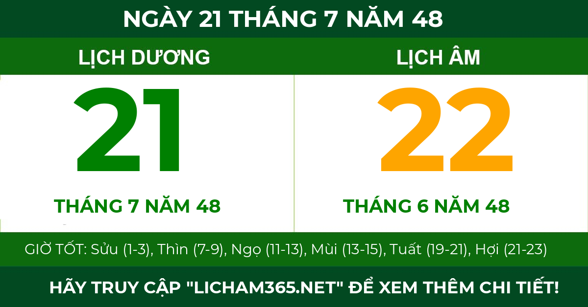 lịch âm ngày 21 tháng 7 năm 48
