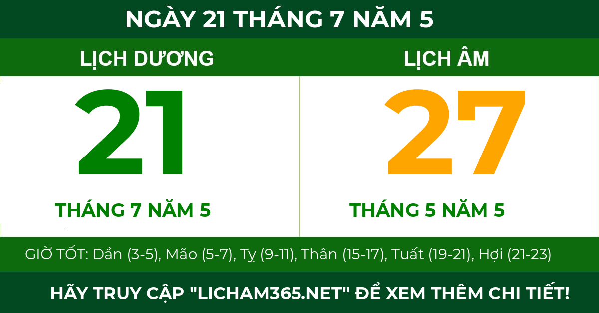 lịch âm ngày 21 tháng 7 năm 5