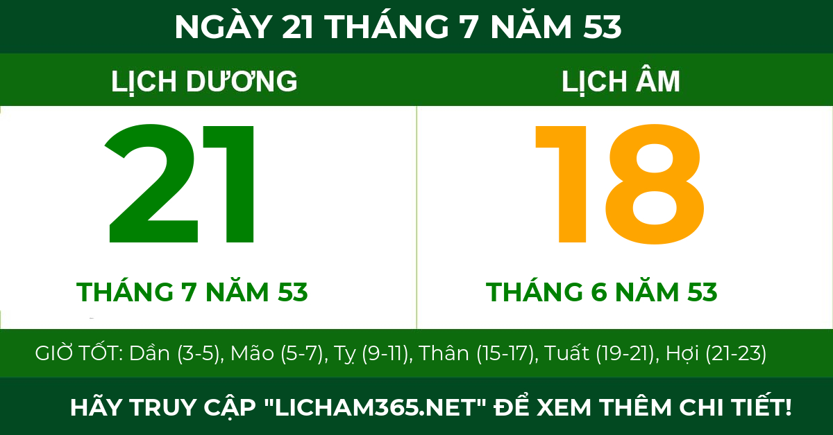 lịch âm ngày 21 tháng 7 năm 53