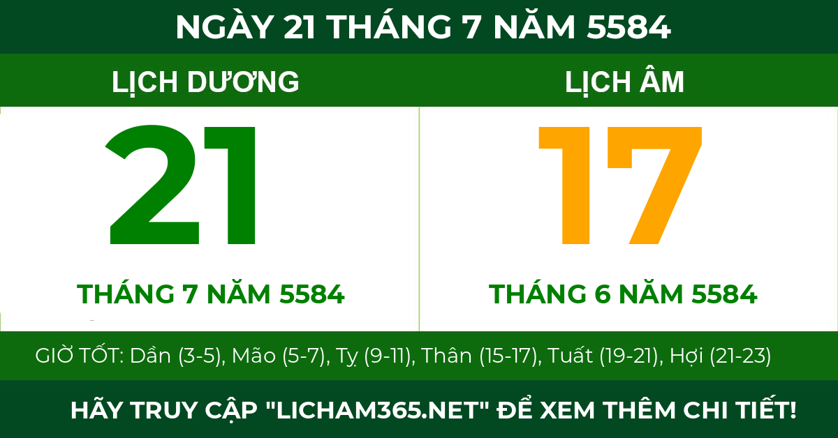 lịch âm ngày 21 tháng 7 năm 5584