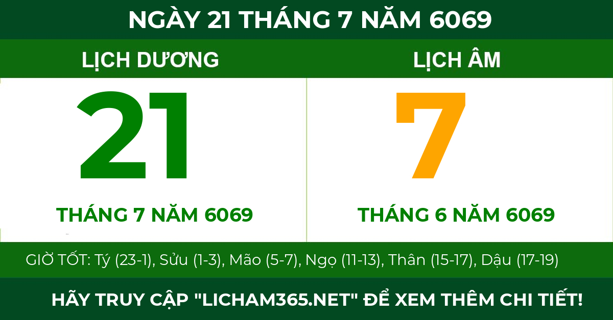 lịch âm ngày 21 tháng 7 năm 6069