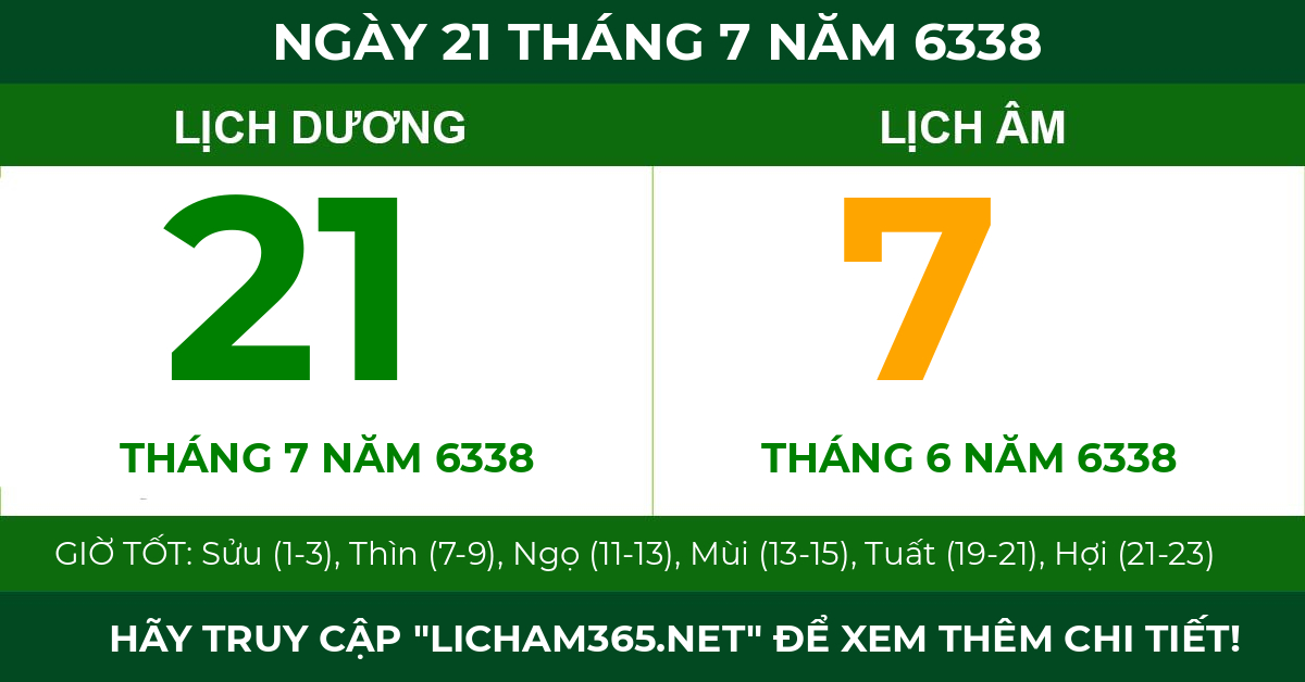 lịch âm ngày 21 tháng 7 năm 6338