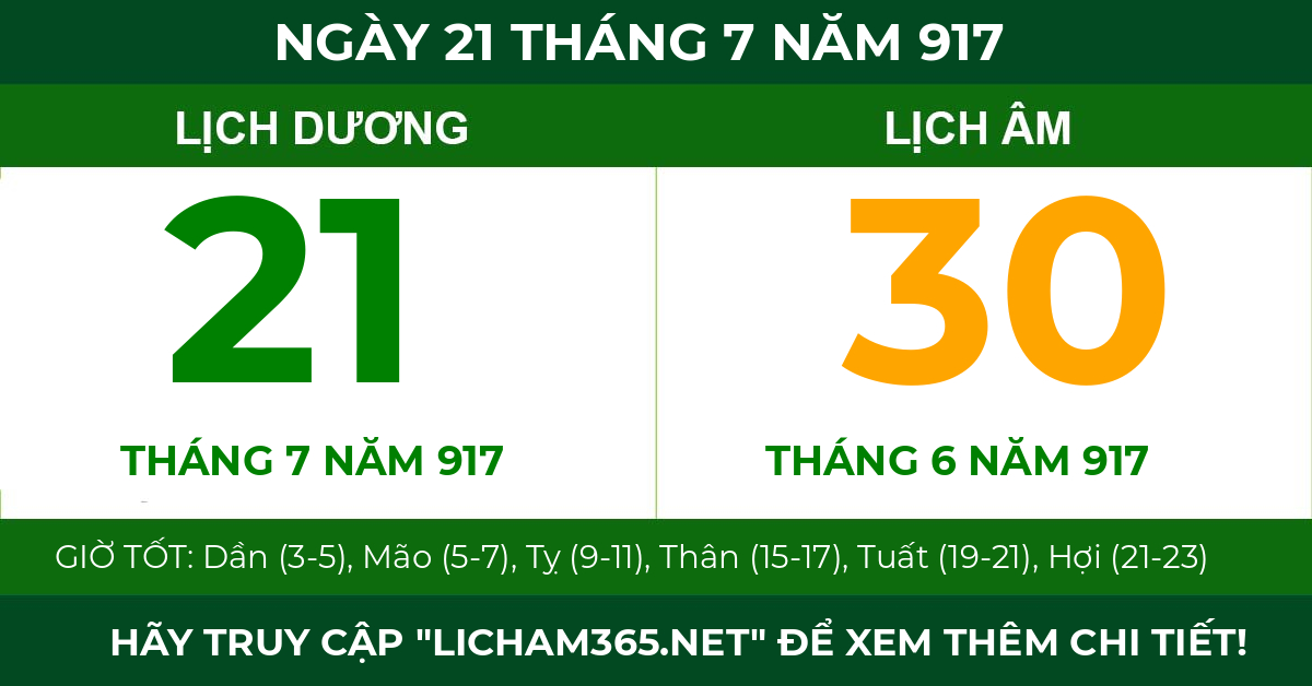 lịch âm ngày 21 tháng 7 năm 917