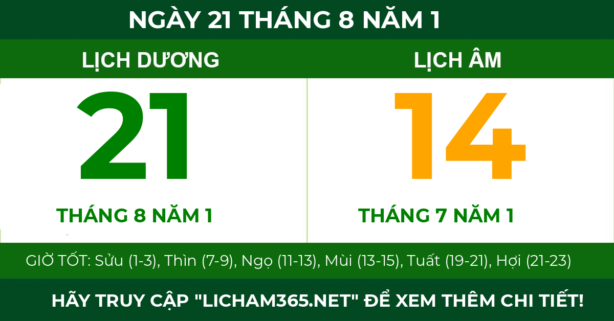 lịch âm ngày 21 tháng 8 năm 1