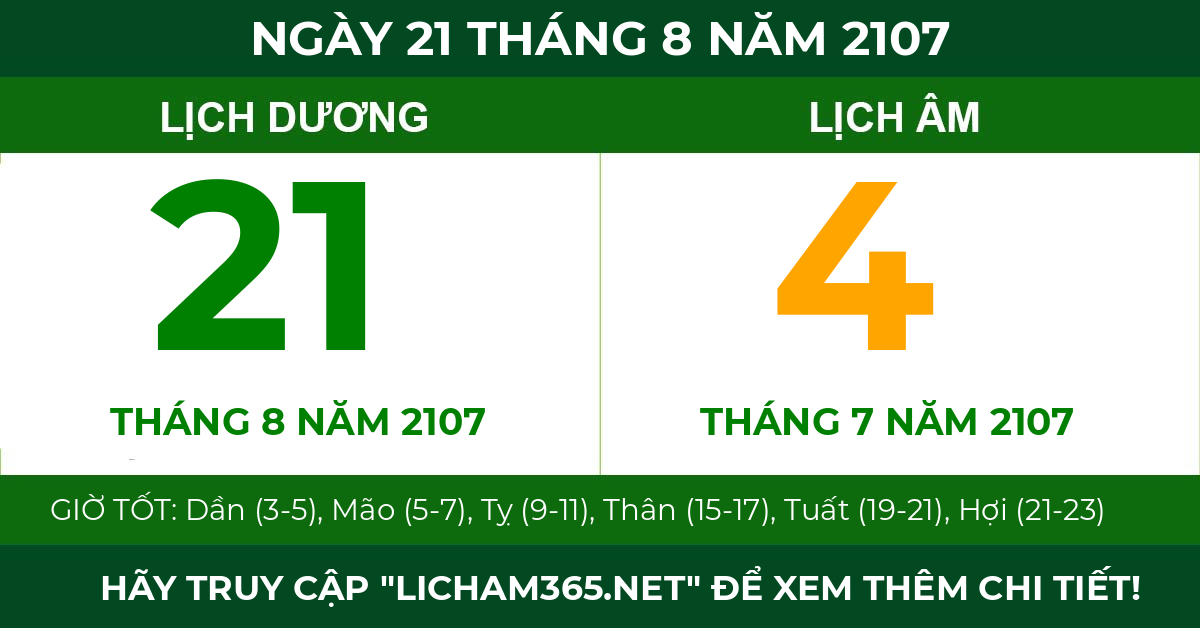 lịch âm ngày 21 tháng 8 năm 2107