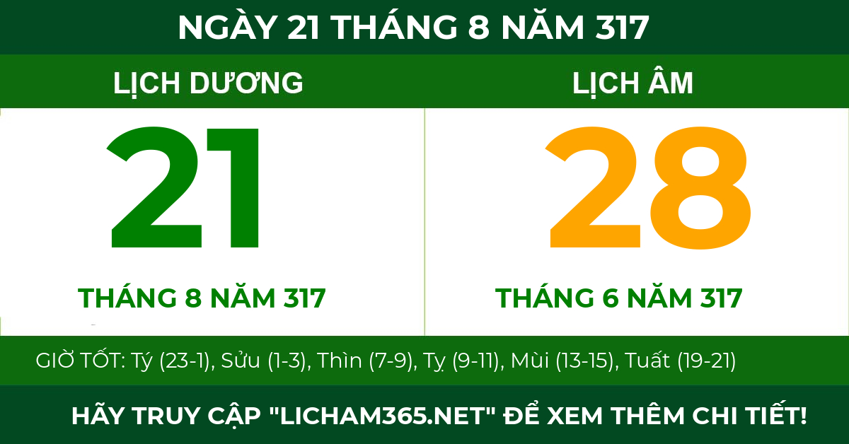 lịch âm ngày 21 tháng 8 năm 317
