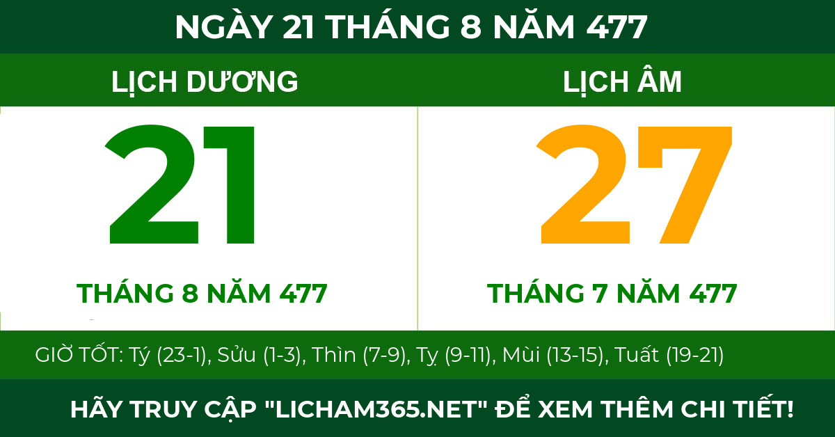 lịch âm ngày 21 tháng 8 năm 477