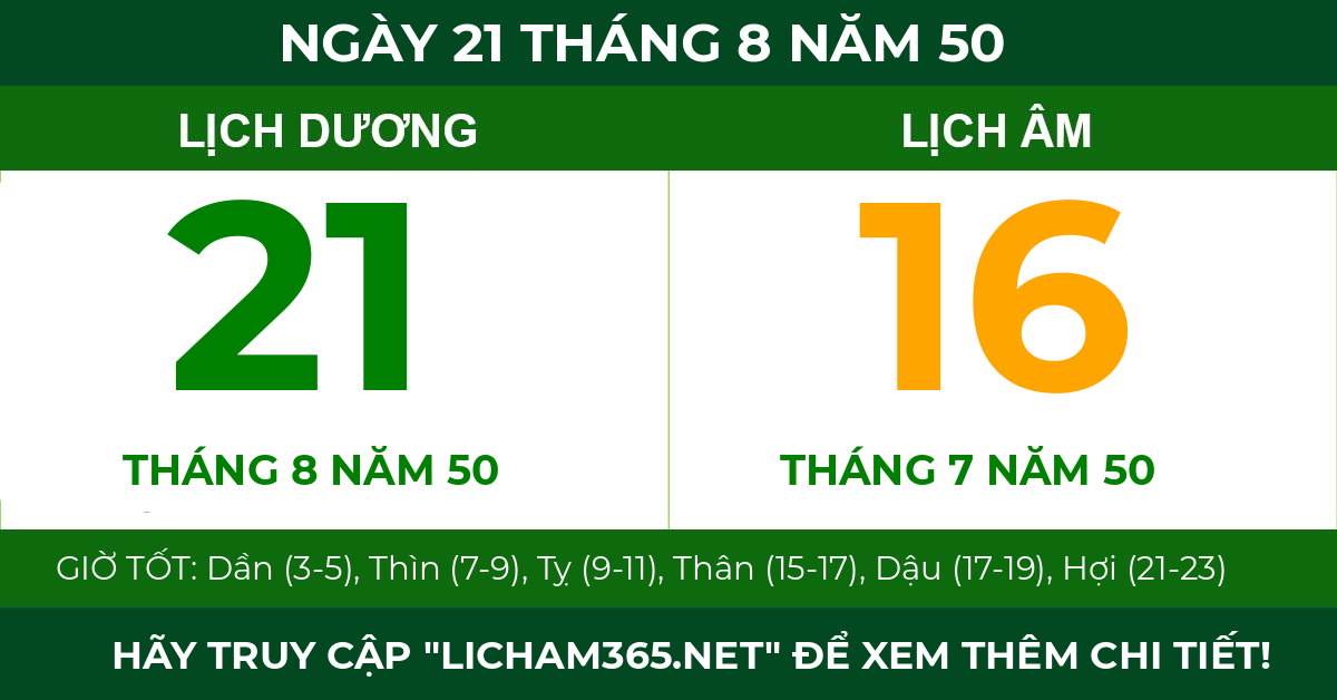 lịch âm ngày 21 tháng 8 năm 50
