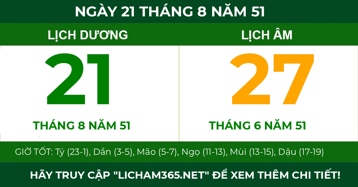 lịch âm ngày 21 tháng 8 năm 51