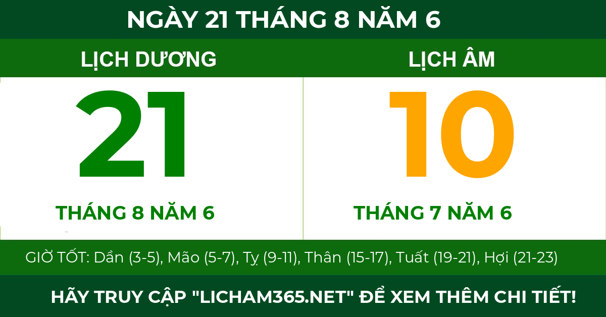 lịch âm ngày 21 tháng 8 năm 6