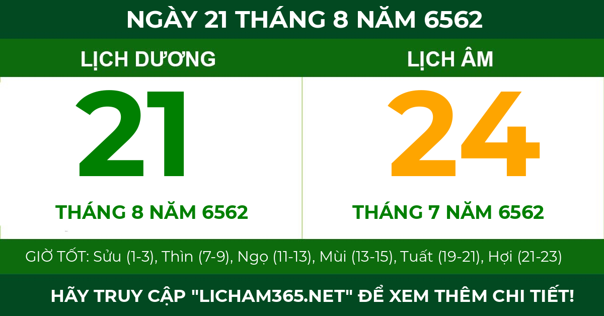 lịch âm ngày 21 tháng 8 năm 6562