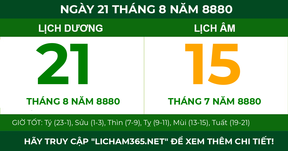 lịch âm ngày 21 tháng 8 năm 8880