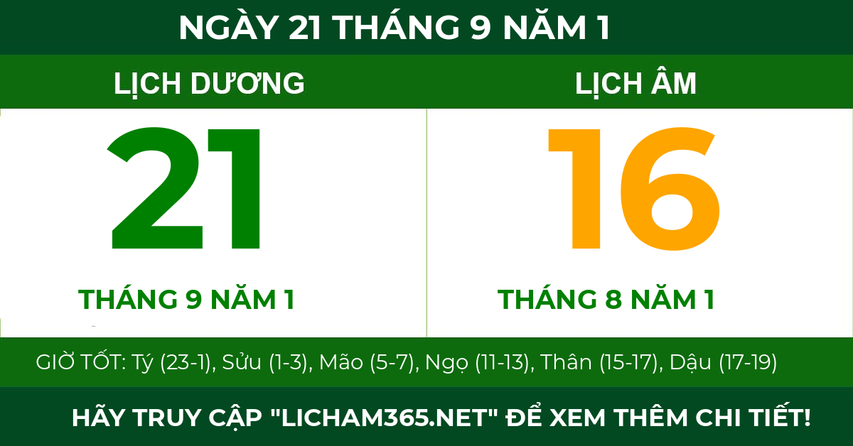 lịch âm ngày 21 tháng 9 năm 1