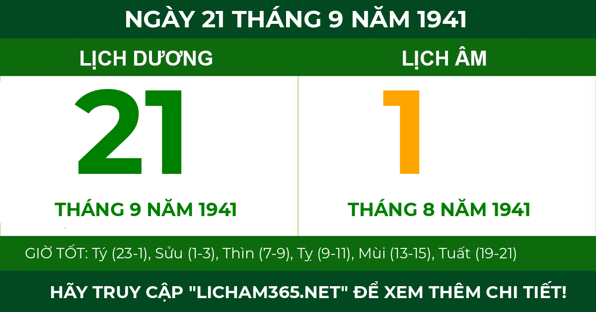lịch âm ngày 21 tháng 9 năm 1941