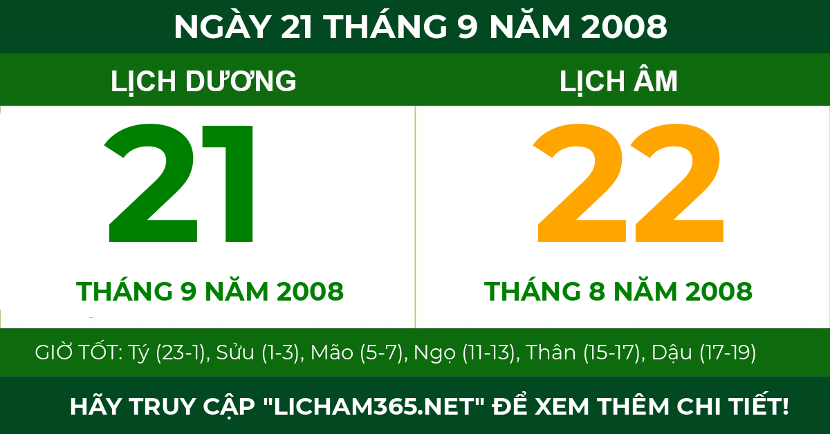 lịch âm ngày 21 tháng 9 năm 2008
