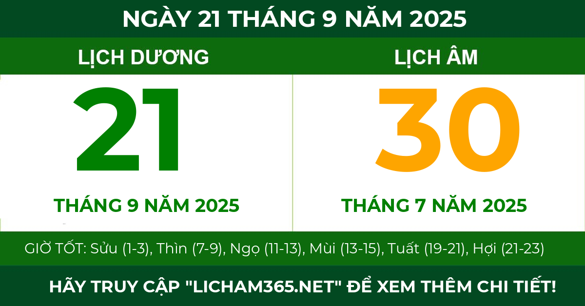 lịch âm ngày 21 tháng 9 năm 2025