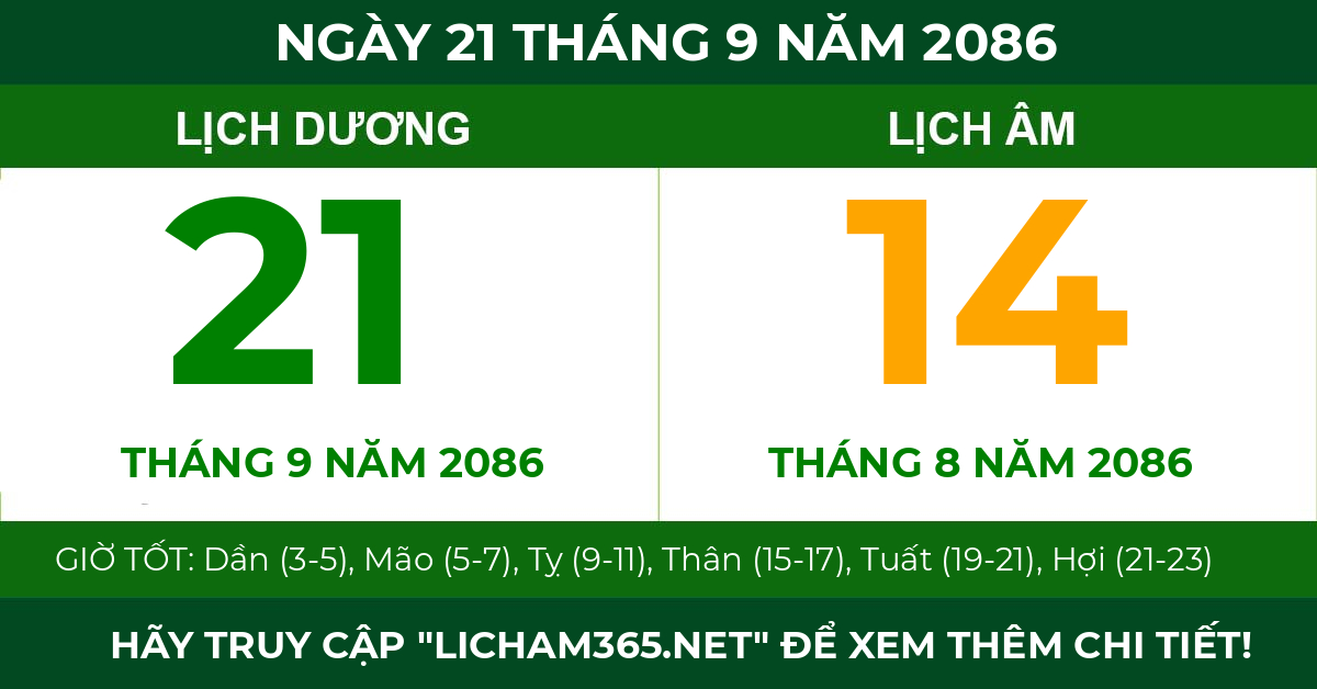 lịch âm ngày 21 tháng 9 năm 2086