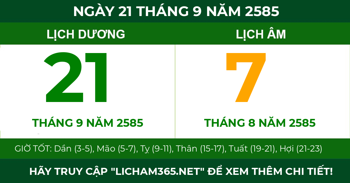 lịch âm ngày 21 tháng 9 năm 2585