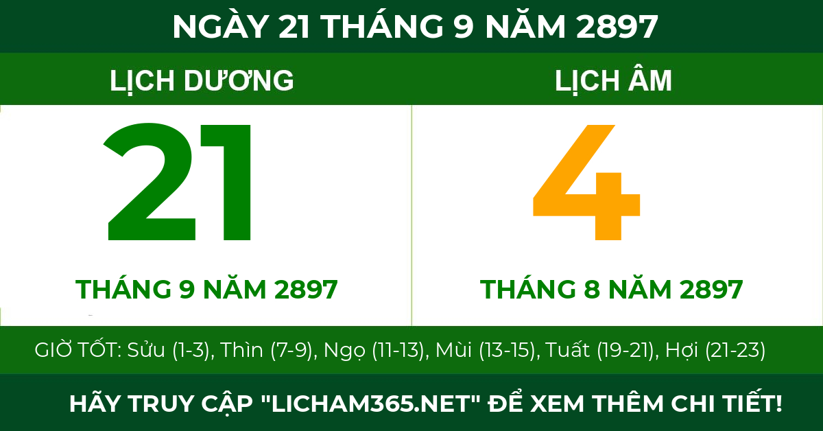 lịch âm ngày 21 tháng 9 năm 2897
