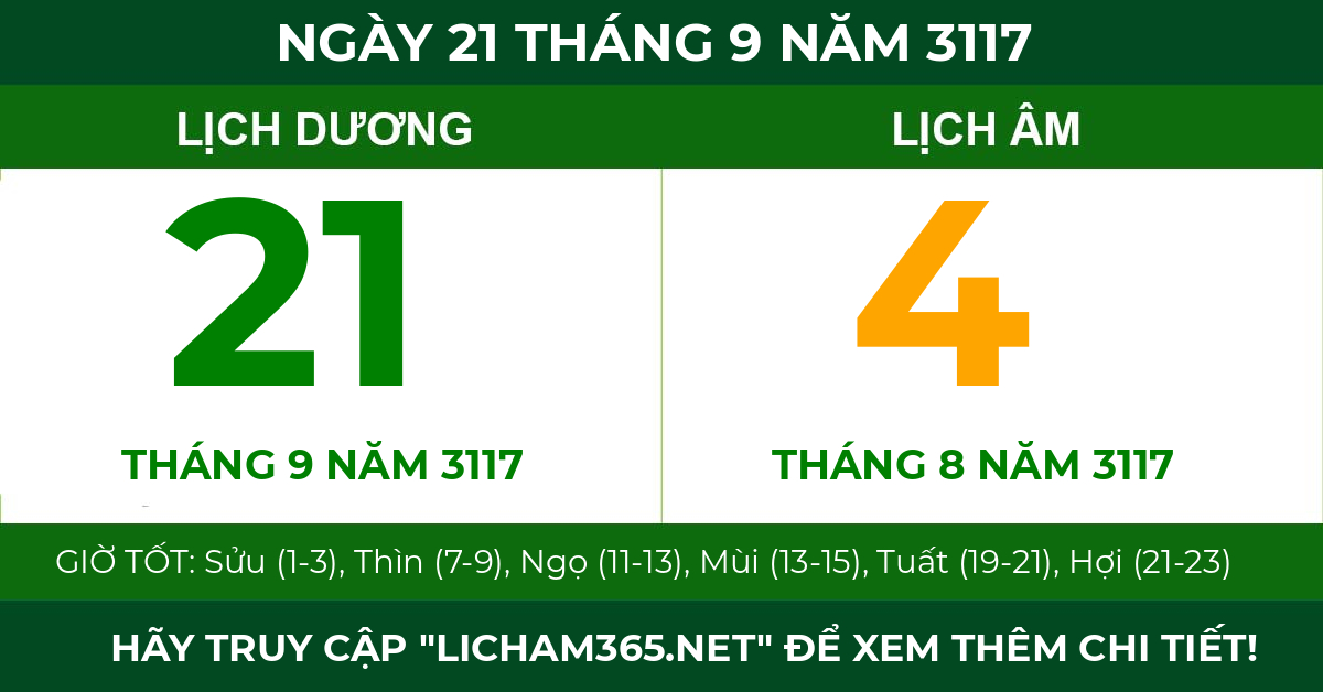 lịch âm ngày 21 tháng 9 năm 3117