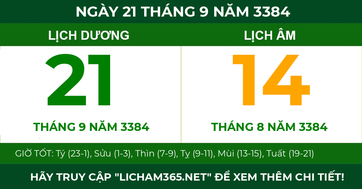 lịch âm ngày 21 tháng 9 năm 3384