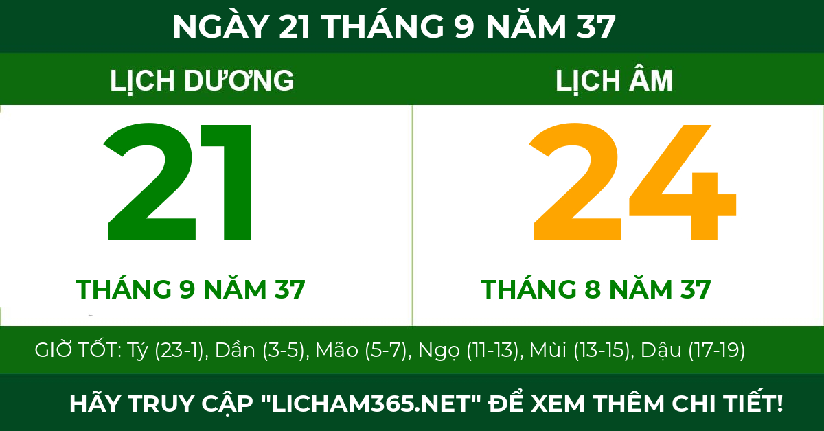 lịch âm ngày 21 tháng 9 năm 37