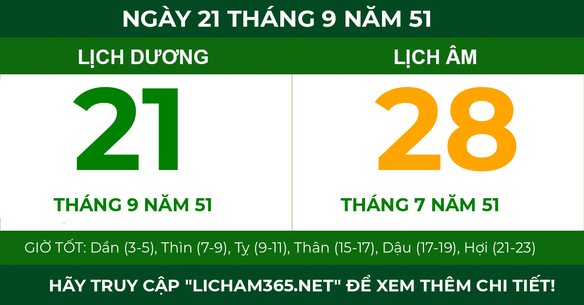 lịch âm ngày 21 tháng 9 năm 51
