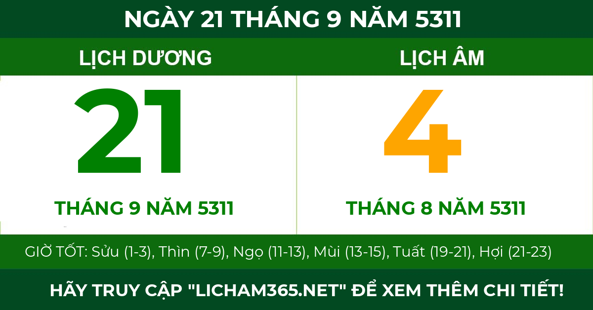 lịch âm ngày 21 tháng 9 năm 5311