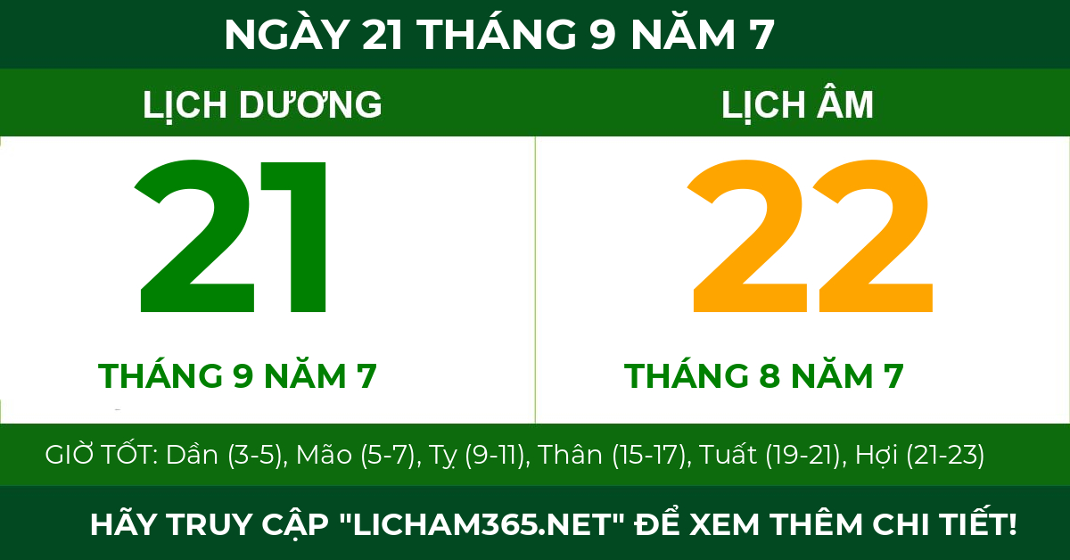 lịch âm ngày 21 tháng 9 năm 7