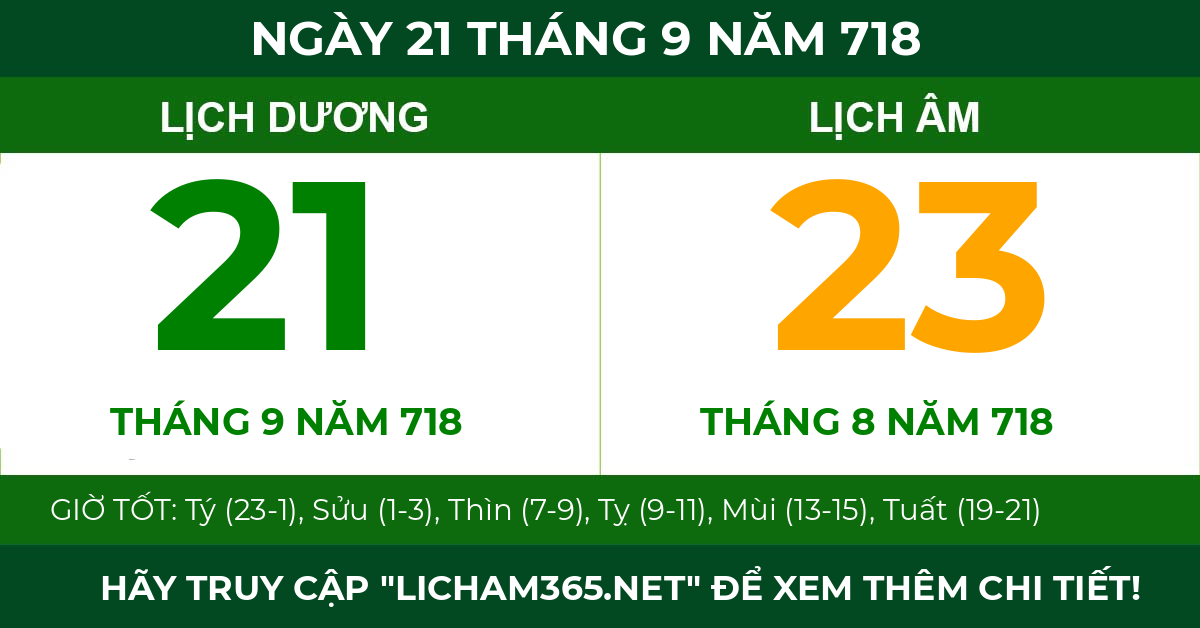 lịch âm ngày 21 tháng 9 năm 718
