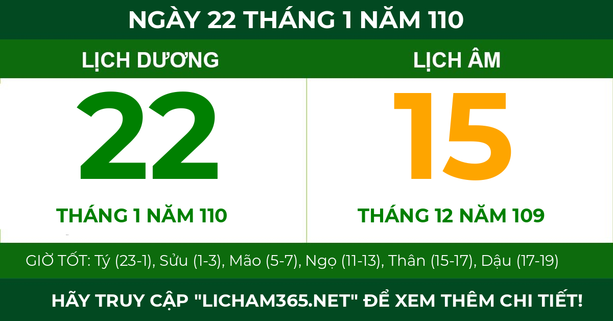 lịch âm ngày 22 tháng 1 năm 110