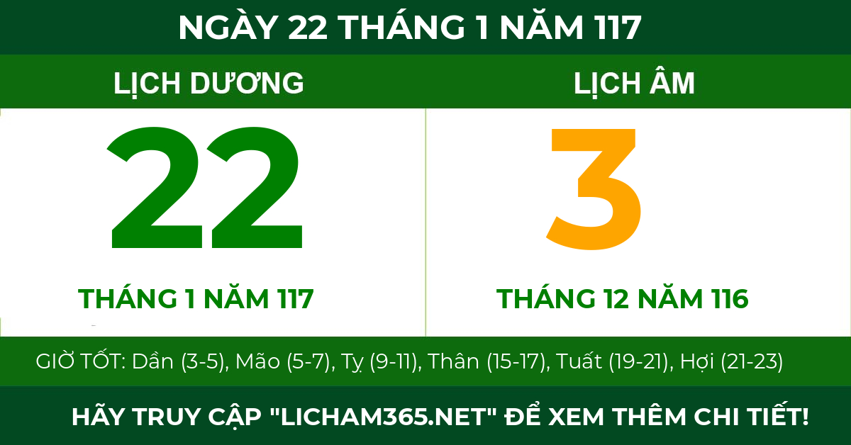 lịch âm ngày 22 tháng 1 năm 117
