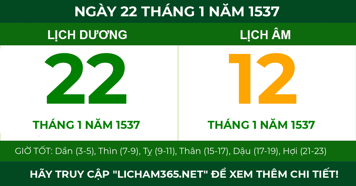 lịch âm ngày 22 tháng 1 năm 1537