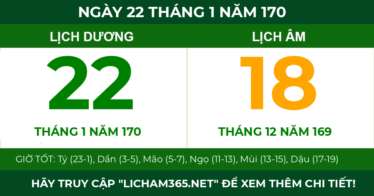 lịch âm ngày 22 tháng 1 năm 170