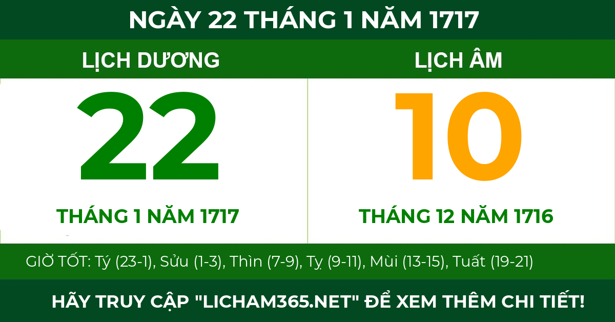 lịch âm ngày 22 tháng 1 năm 1717