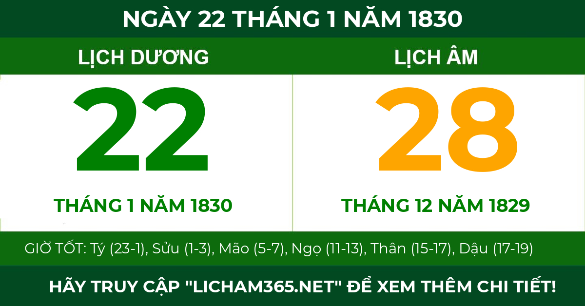 lịch âm ngày 22 tháng 1 năm 1830