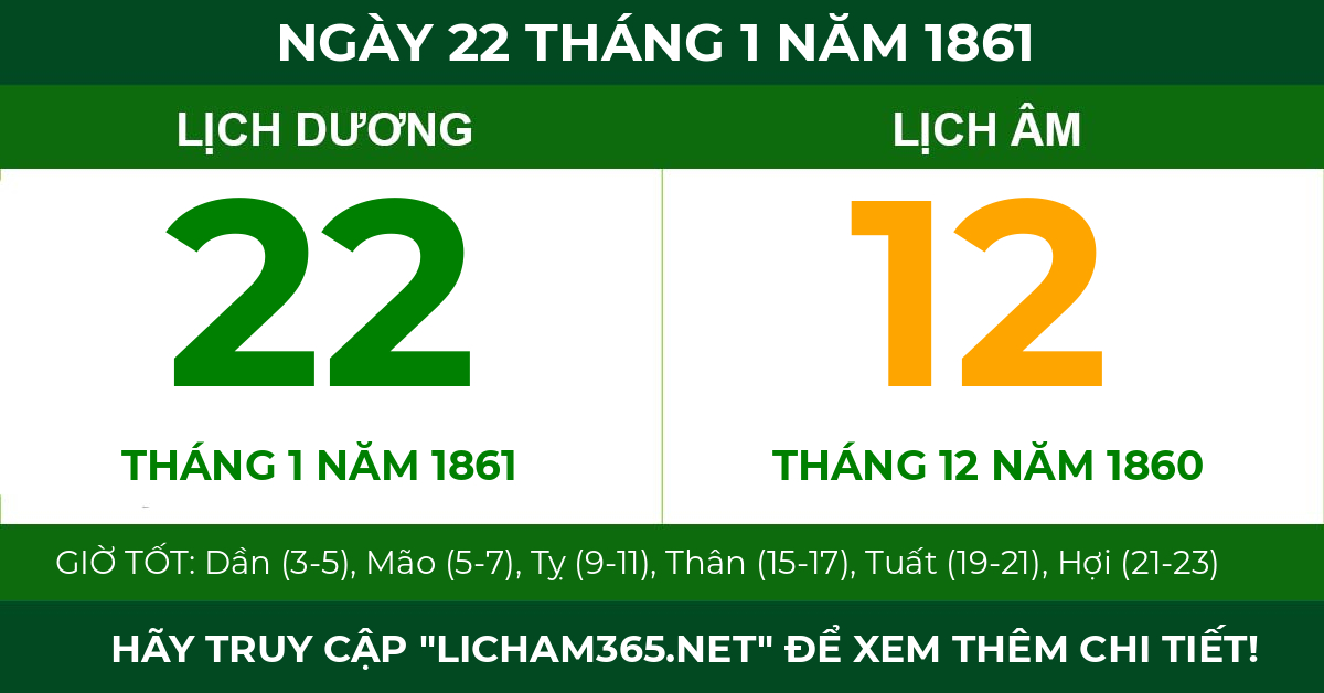 lịch âm ngày 22 tháng 1 năm 1861
