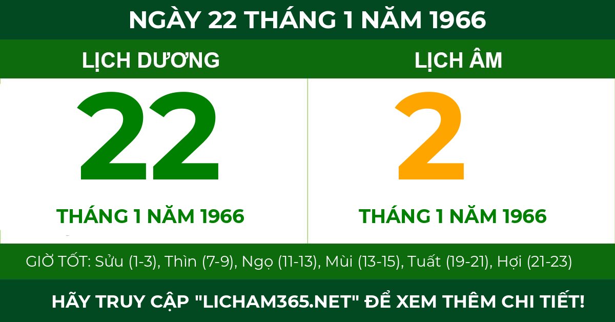 lịch âm ngày 22 tháng 1 năm 1966