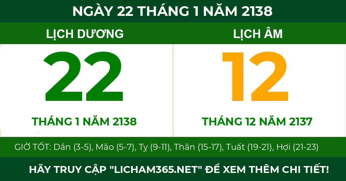 lịch âm ngày 22 tháng 1 năm 2138