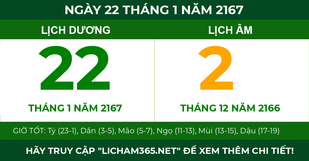 lịch âm ngày 22 tháng 1 năm 2167