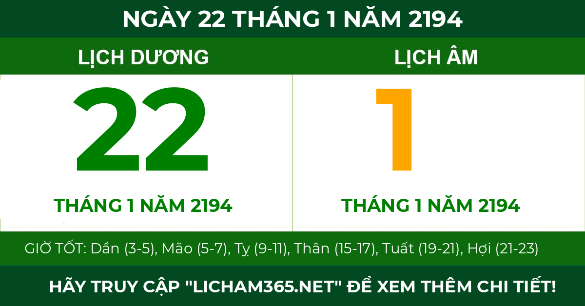 lịch âm ngày 22 tháng 1 năm 2194