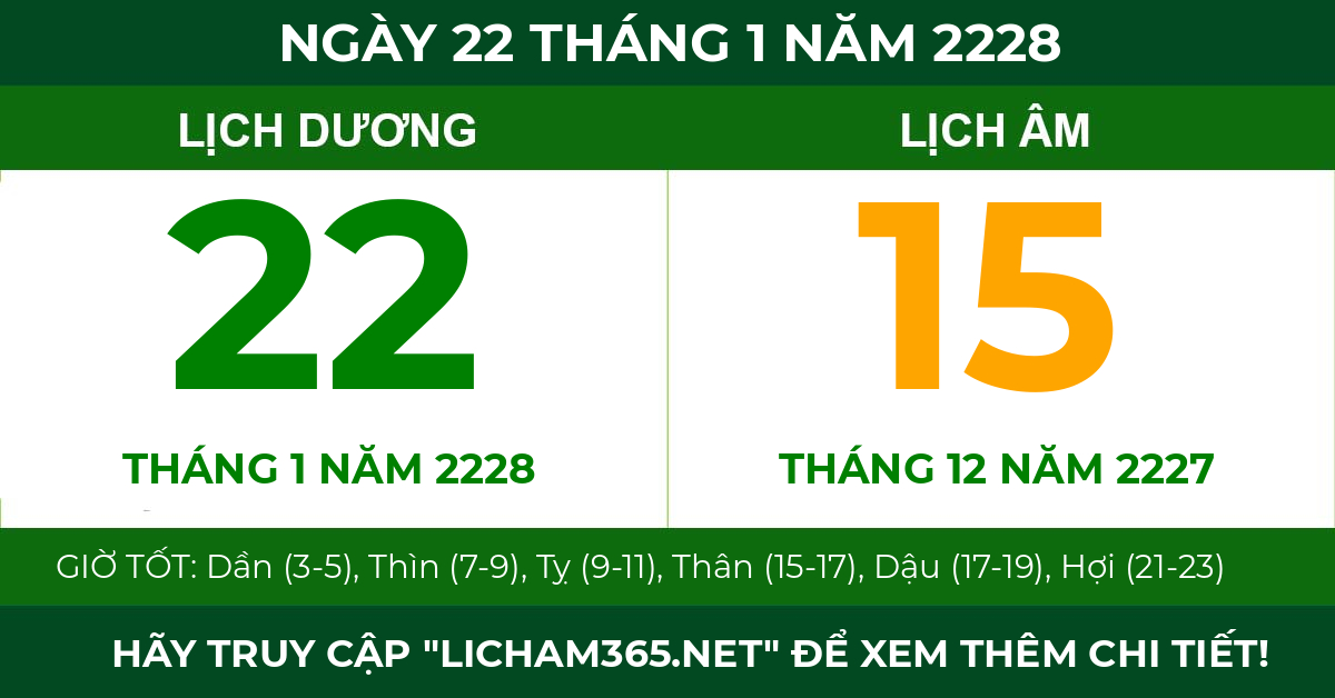 lịch âm ngày 22 tháng 1 năm 2228