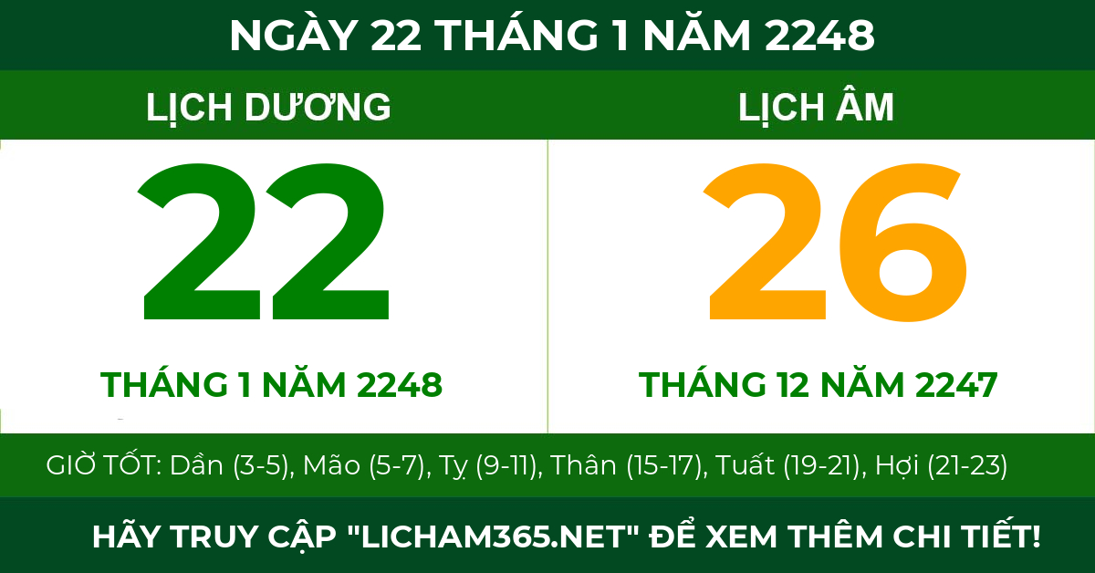lịch âm ngày 22 tháng 1 năm 2248