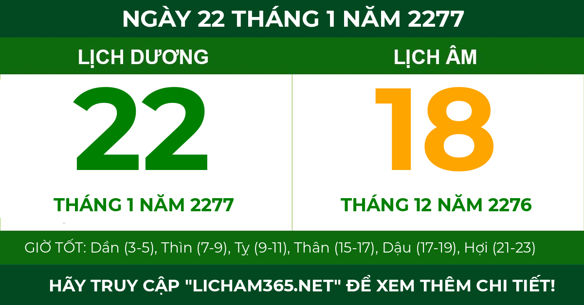 lịch âm ngày 22 tháng 1 năm 2277