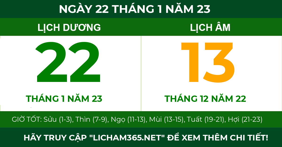 lịch âm ngày 22 tháng 1 năm 23
