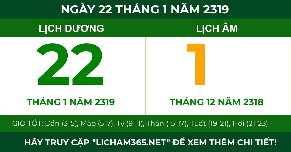 lịch âm ngày 22 tháng 1 năm 2319