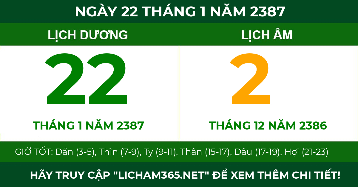 lịch âm ngày 22 tháng 1 năm 2387