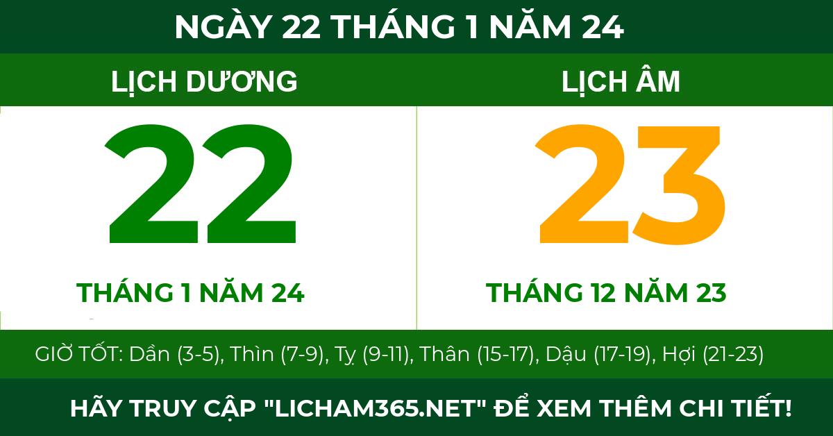 lịch âm ngày 22 tháng 1 năm 24