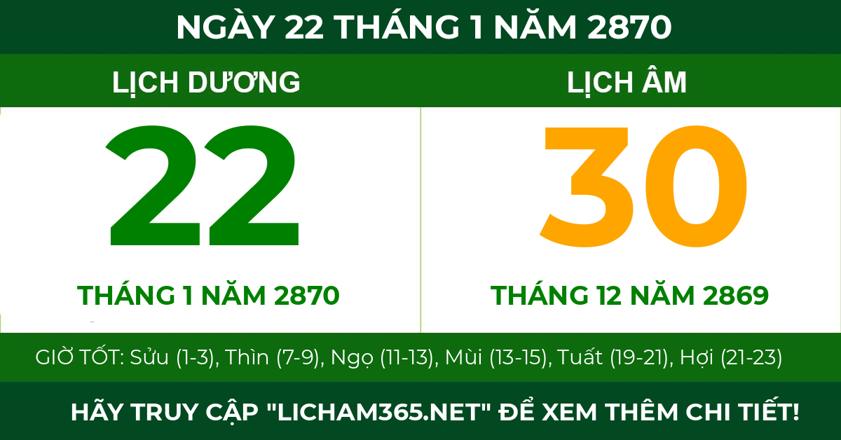 lịch âm ngày 22 tháng 1 năm 2870